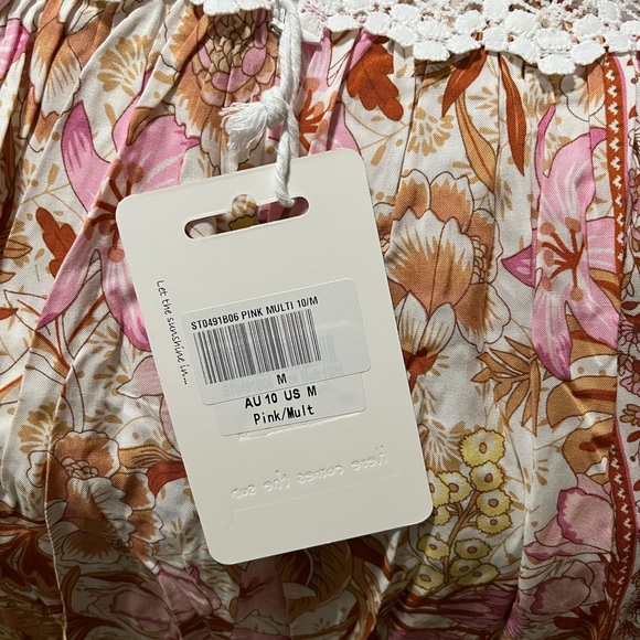 INDIO CROCHET INSERT DEEP V-NECKLINE ANGEL SLEEVE MAXI DRESS FLORAL PRINT PINK - Picture 9 of 9